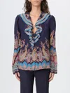 Etro Women's Long Sleeve Ruffled Neck Paisley Top In Blue