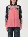 Etro Enchanted Floral Long-sleeve Silk Engineered Shirt In Korall