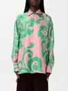 Etro Pink Silk Shirt With Green Print Women In Multicolor