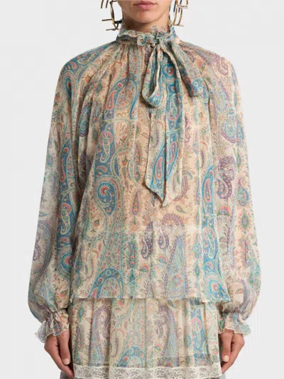 Etro Women Silk Crepon Blouse With Scarf And Paisley Foliage Motif In Multi