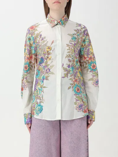 Etro Bouquet Floral-print Long-sleeve Slim-fit Cotton Shirt In Red