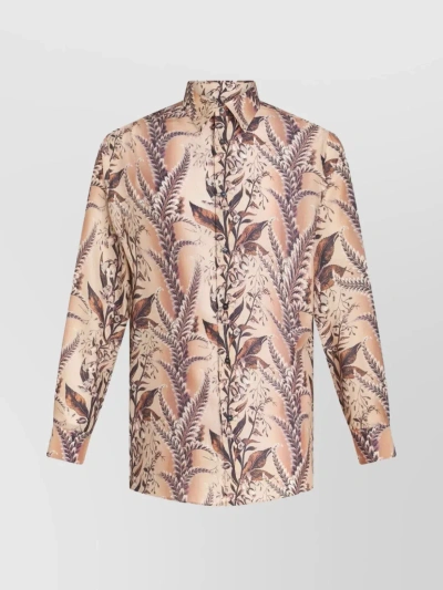 Etro Shirt Floral Print Curved Hem In Pink