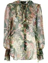 Etro Green Ruffled-detail Crepon Shirt In Green