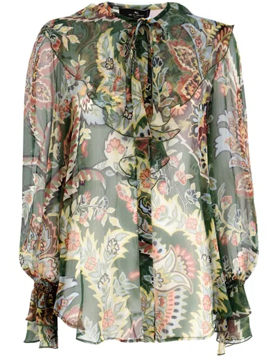 ETRO FLORAL-PRINTED RUFFLED SHIRT