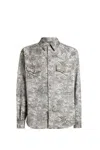 Etro , Linen-blend Denim Overshirt, Man, White, Size Xxl In Grey
