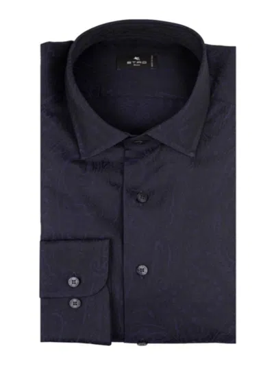 Etro Shirt In Blue Jacquard Cotton