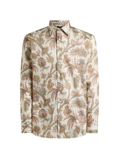 Etro Shirt In Cotton Satin With Floral Paisley Motif In Neutral