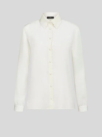 Etro Scallop-trim Crepe De Chine Shirt In Natural White