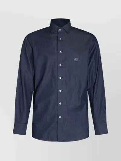 Etro Shirt Long Sleeves Pointed Collar Regular Fit In Blue