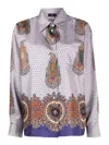 Etro Mix-print Pointed-collar Silk Shirt In Purple