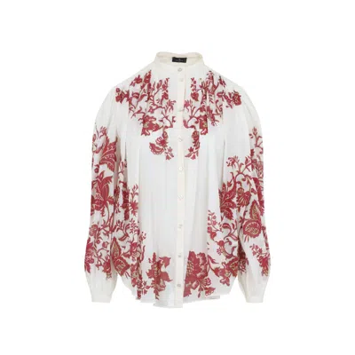 Etro Pleated Shirt Long Sleeves Band Collar Floral In Multi