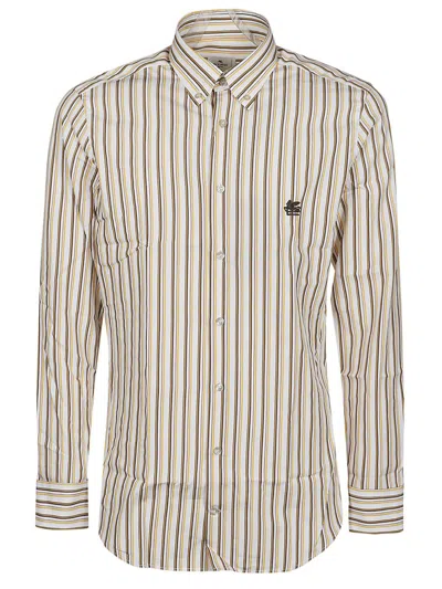 Etro Striped Embroidered Shirt In Animal Print