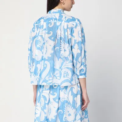 Etro Shirt With Bow And White/blue Paisley Print Women In Multicolor