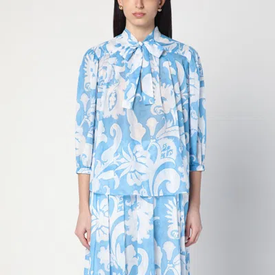 ETRO SHIRT WITH BOW AND WHITE/BLUE PAISLEY PRINT