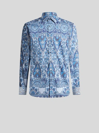 Etro , Shirt With Decorative Placed Print, Man, Light Blue, Size 42