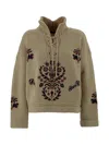 Etro Knitwear High Collar Intricate Embroidery In Brown