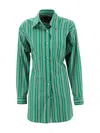 Etro Pocketed Collared Striped Long Sleeve Top In Green