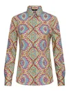 Etro Medallion-print Long-sleeved Cotton Collared Shirt In Azul