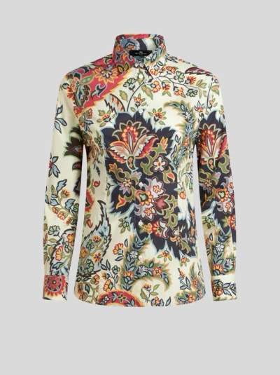 Etro Shirt With Paisley Print In Ivory,multicolor