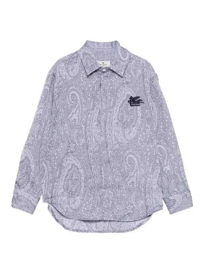 Etro Kids' Shirt With Paisley Print In Blue