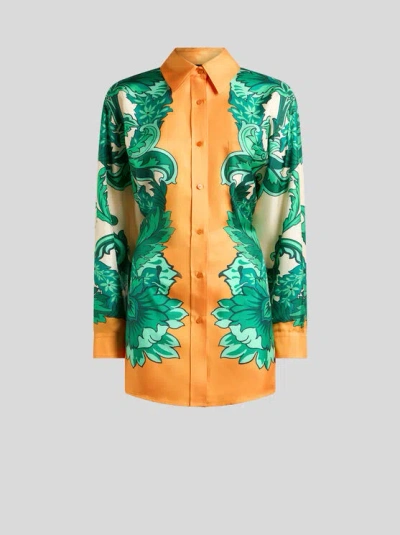 Etro Shirt With Scarf-style Floral Print And Rear Knot In Orange