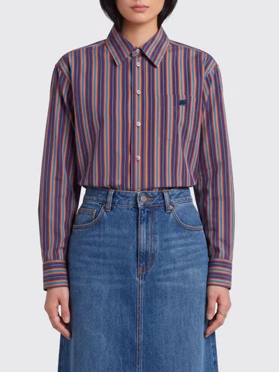 Etro Striped-pattern Logo-embroidered Shirt In Burgundy