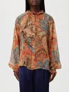 Etro Sheer Chiffon Shirt Paisley Ruffle Neckline In Brown