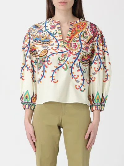 Etro Cotton Blouse With Placed Floral Paisley Print In Brown