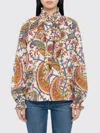 Etro Silk Blend Paisley Print Blouse With Knotted Collar In Brown