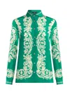 Etro , Silk Shirt With Placed Floral Print, Woman, Green, Size 38