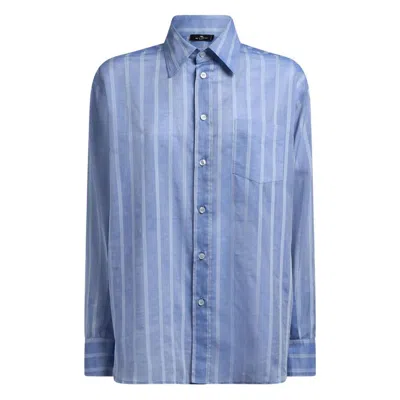 Etro Striped Cotton Shirt In Blue