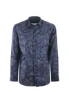 Etro Satin Shirt With Paisley Max Flowers Print In Blue