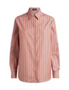 Etro Striped Cotton Shirt With Back Slit In Orange