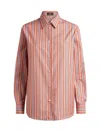 Etro Striped Cotton Shirt With Back Slit In Orange