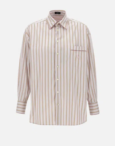 Etro Logo Pocket Striped Cotton Shirt In Nude