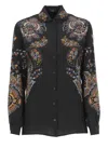 Etro Floral Pattern Silk Shirt With Side Slits In Black