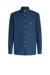 Etro Blue Paisley Print Logo Denim Shirt In Blue