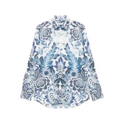 Etro Floral-print Cotton Shirt In Blue