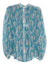 Etro Pleated Paisley-print Silk-crepon Blouse In Blue