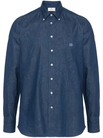 Etro Blue Embroidered Logo Shirt