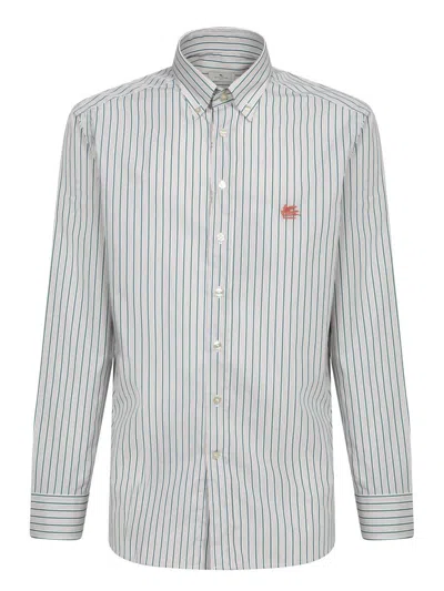 Etro Logo Embroidered Striped Shirt In Blue