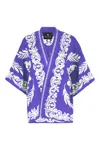 Etro Floral Jacquard Kesa Robe In Blue Background Print