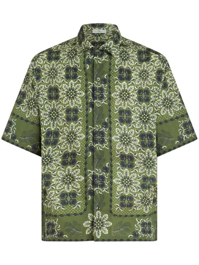 Etro Floral-print Cotton Shirt In Green