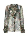 Etro Ruffled Floral-print Silk-crepon Blouse In Green