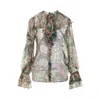 Etro Ruffled Floral-print Silk-crepon Blouse In Green