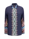 Etro Paisley Print Crepe De Chine Long-sleeved Shirt In Blue