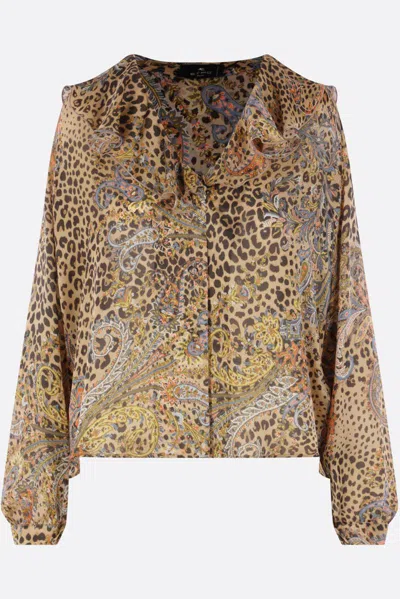 Etro Printed Silk Shirt In Neutral