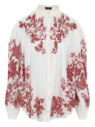 Etro Pleated Shirt With Band Collar In Multi