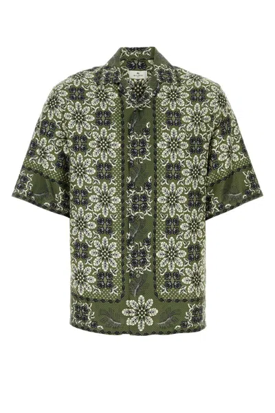 Etro Floral-print Silk Shirt In Green