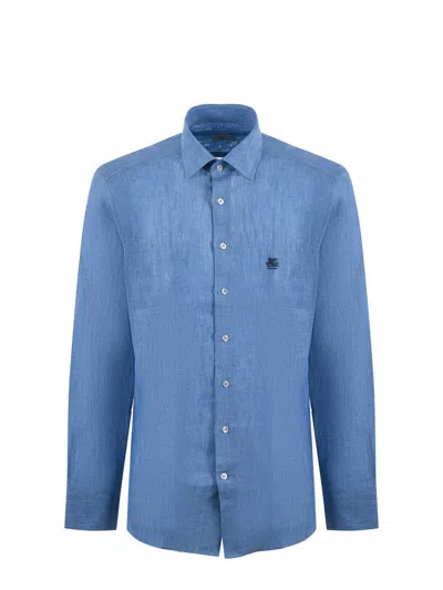 Etro Linen Shirt In Clear Blue